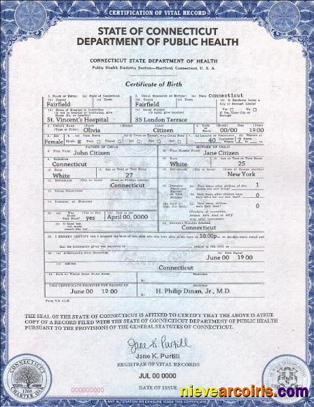 USA Connecticut state birth certificate